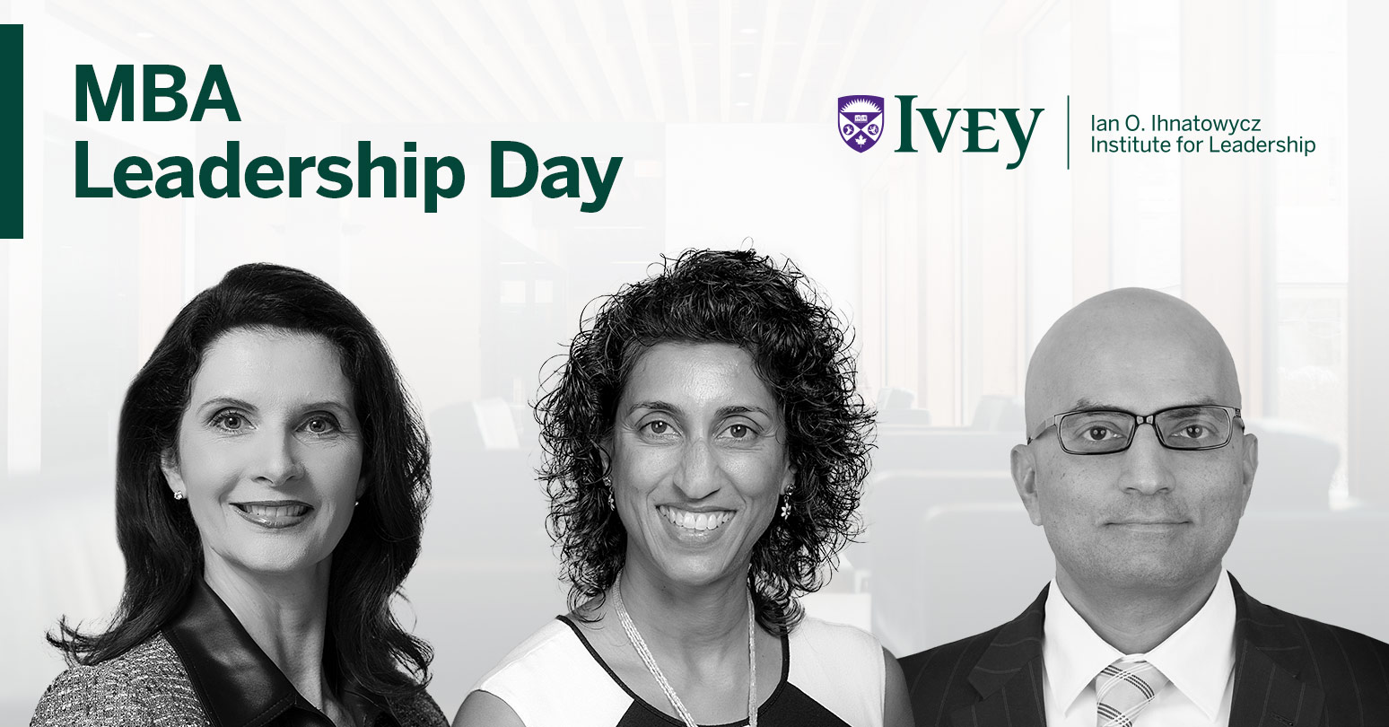 MBA Leadership Day (l-r) Mona Malone, Jeannine Pereira, and Rashid Wasti