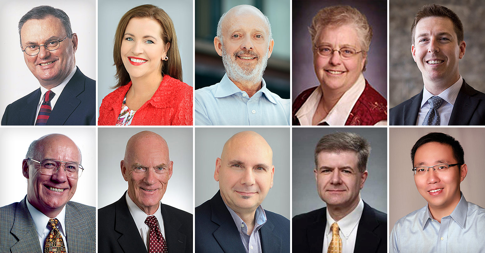 Top, l-r: Murray Bryant, June Cotte, Steve Foerster, Elizabeth Grasby, Ian Dunn; Bottom l-r: Jim Hatch, Harry Lane, Derrick Neufeld, Vaughan Radcliffe, Shane Wang.