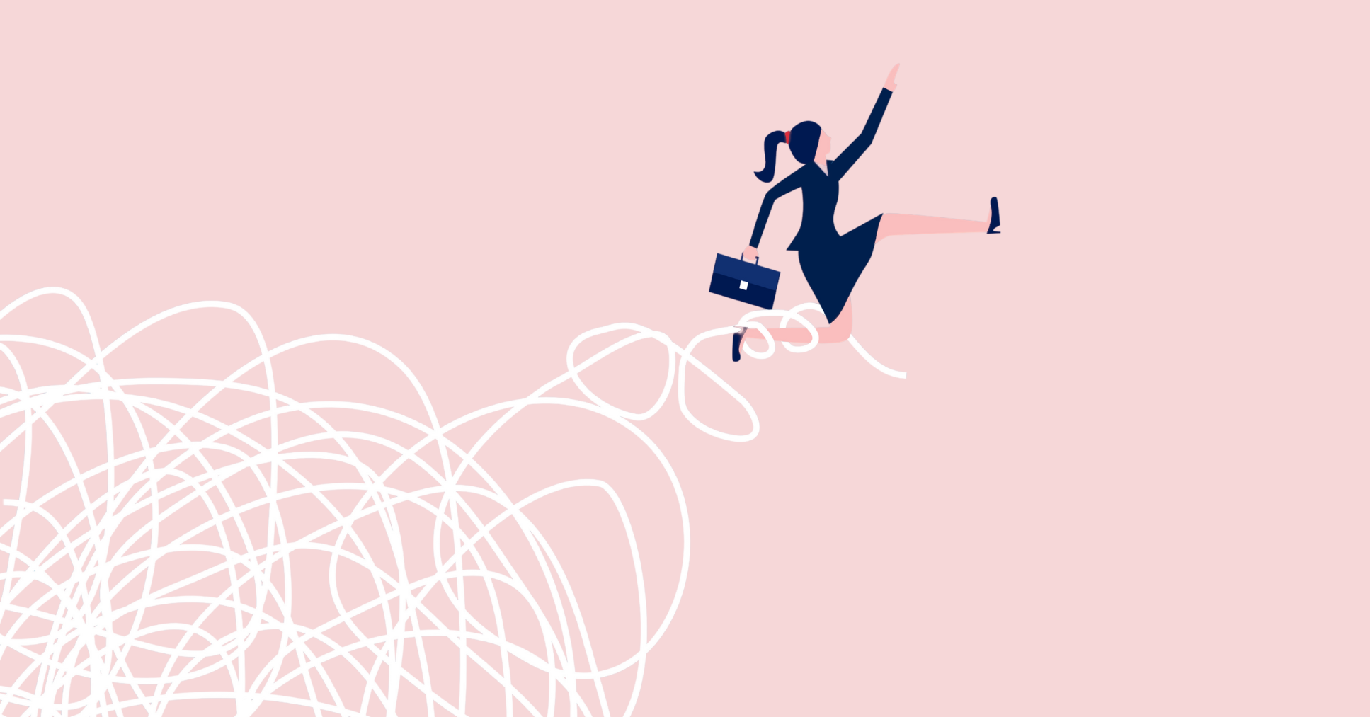 Landscape Graphic Of A Female Executive Being Dragged Down By Caos