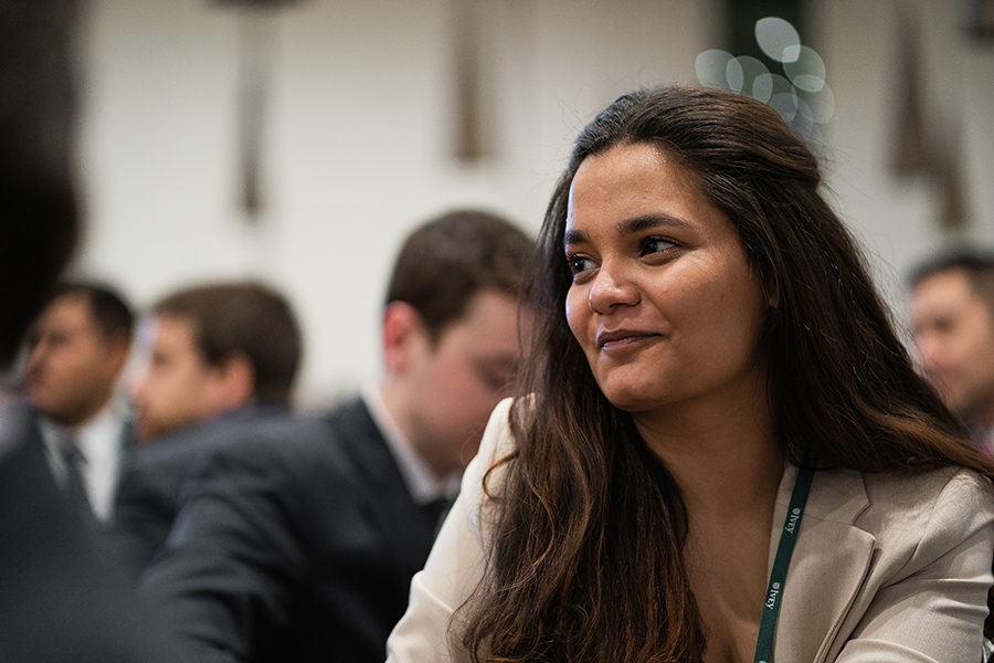 Ivey student looking into the distance at an event