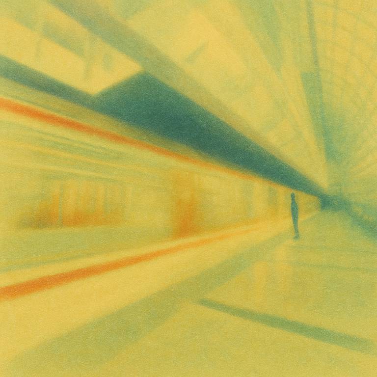 Illustration of person next to moving train