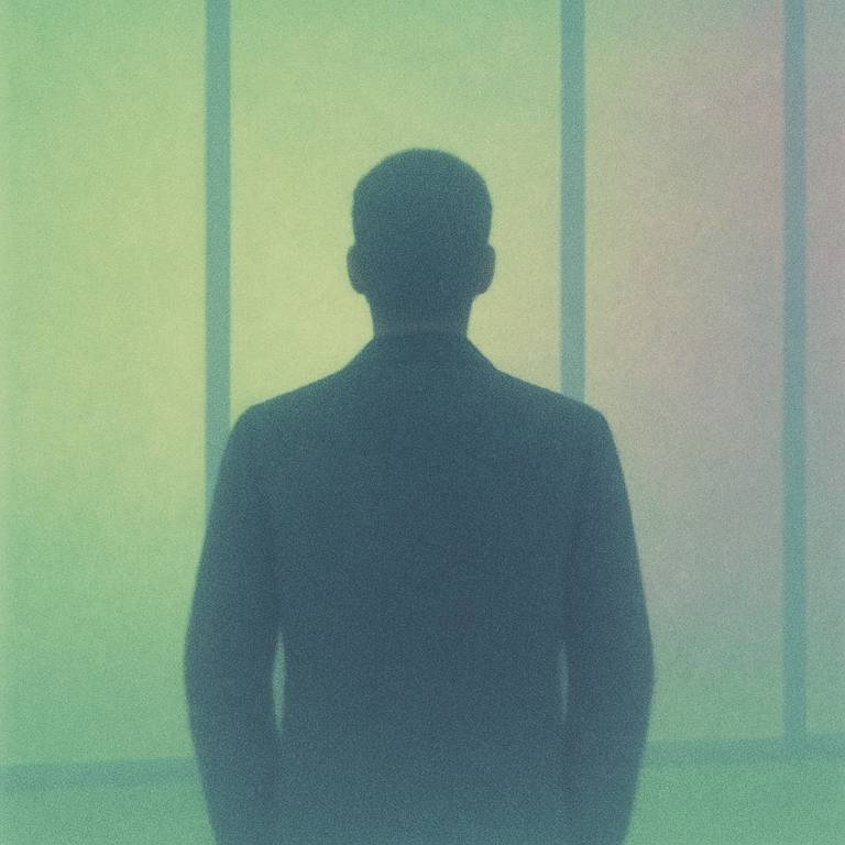 Silhouette of leader looking out window, abstract