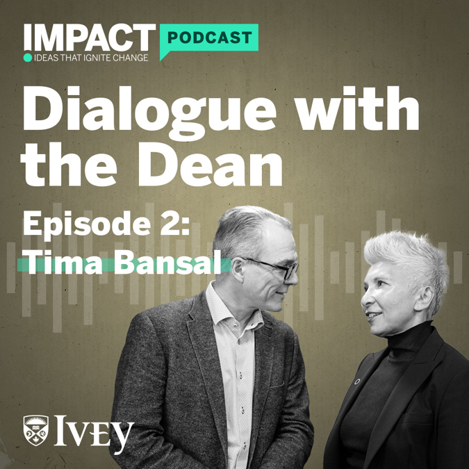 Dialogue With The Dean Episode 2 Tima Bansal Black And White Photo On Gold Background Square