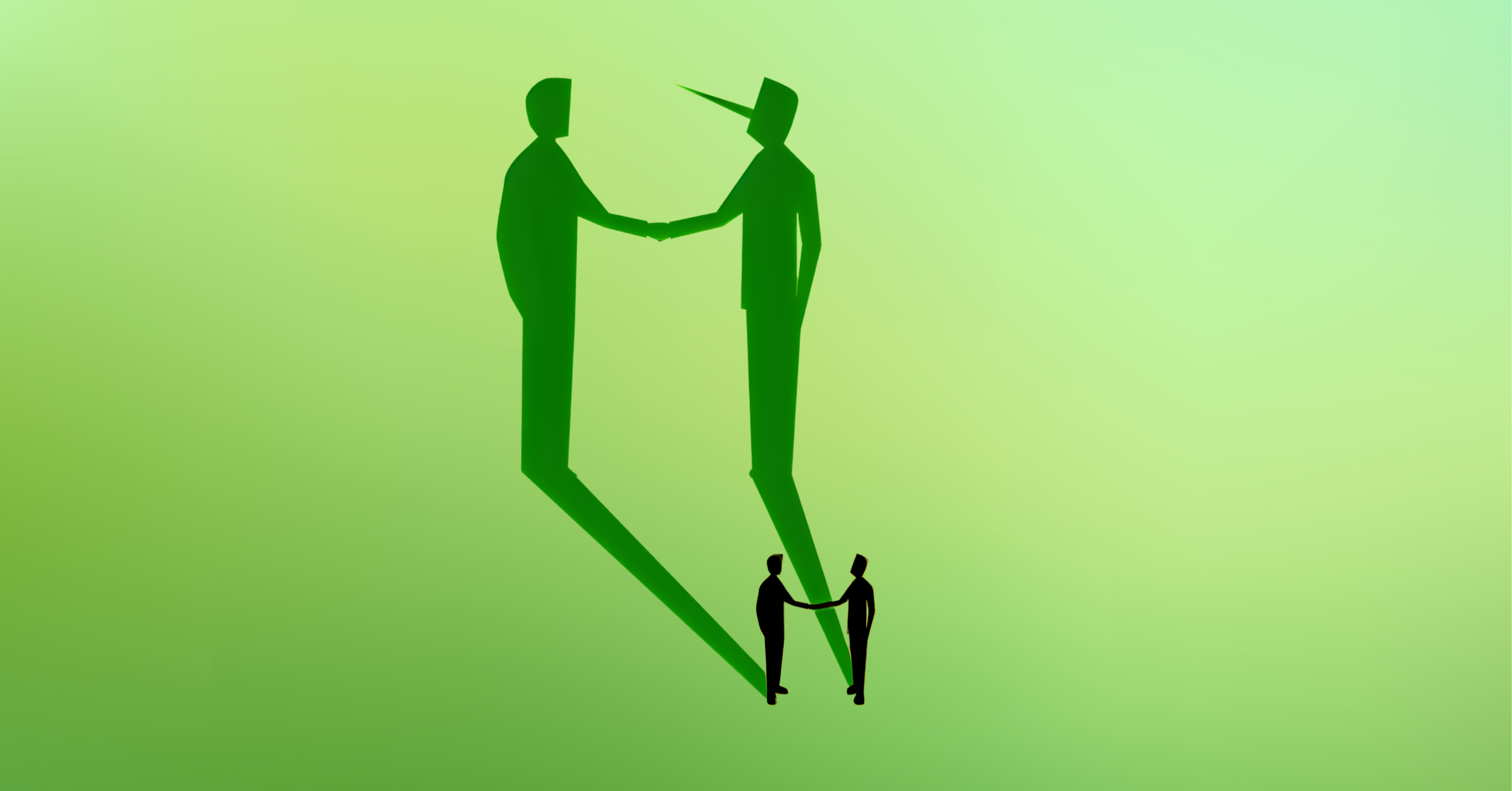 Graphic Of Two Figures Shaking Hands, With Shadows Cast Behind Them