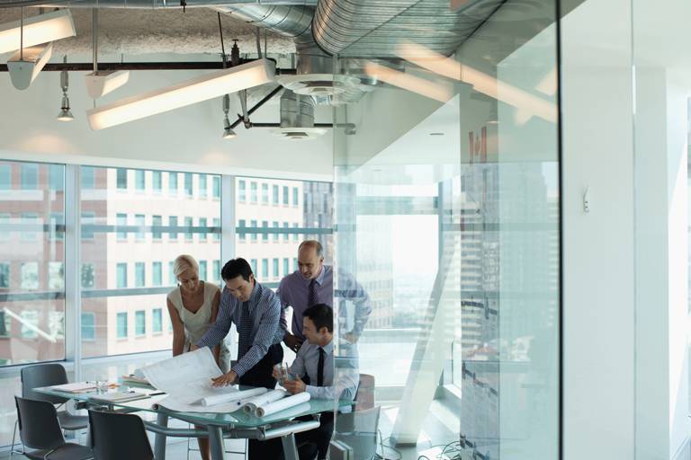 Group working together in boardroom