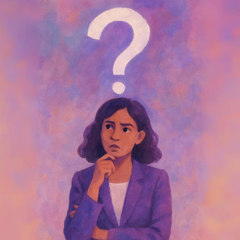 Businesswoman with a question mark above head