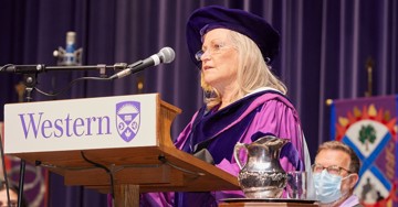 Honorary degree recipient Nancy Yeomans Love encourages Ivey graduates to find their true calling