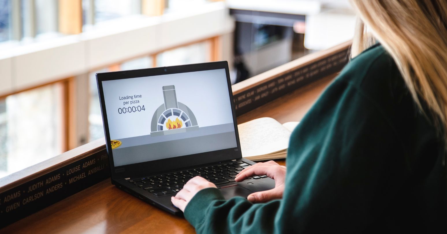 Student Watching DLE Video Sam's Pizzeria