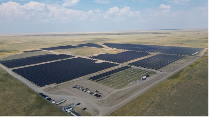 Thousands of photovoltaic panels from the Tilley Solar project