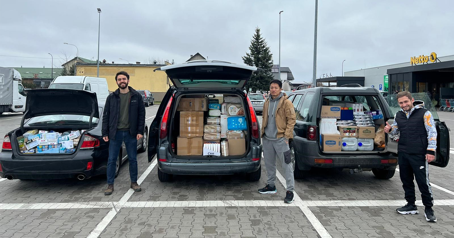 Victor Lal (left) delivering supplies