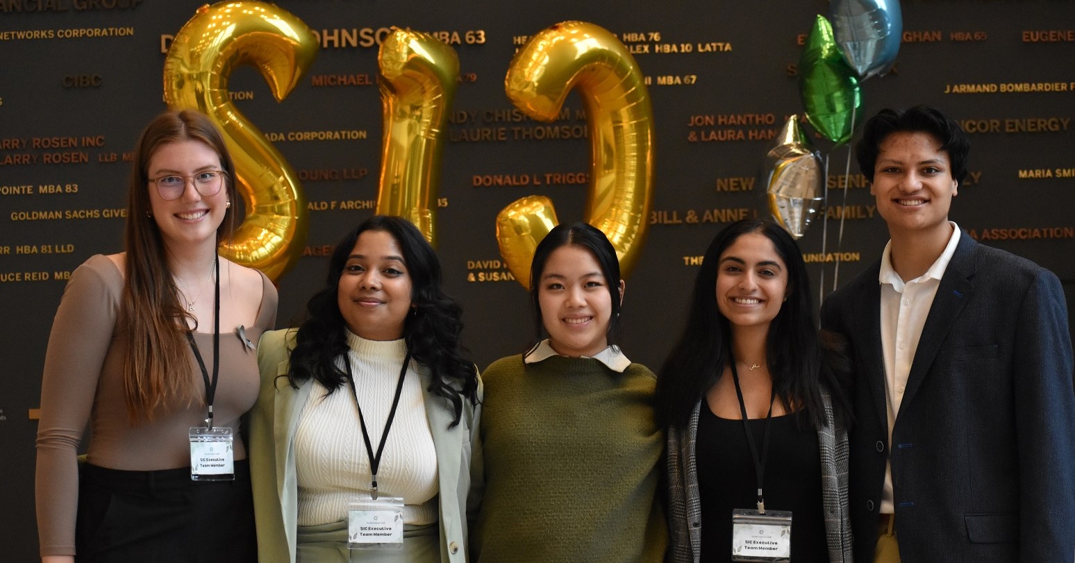 The Ivey Social Impact Club conference organizing team members (l-r): Bridget Duimering, Ameena Nizam, Erin Hu, Saanvi Kapoor, and Rodrigo Baldoceda