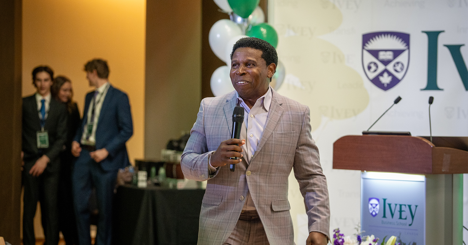 Pinball Clemons speaking at Ivey for the Sports Leadership Conference