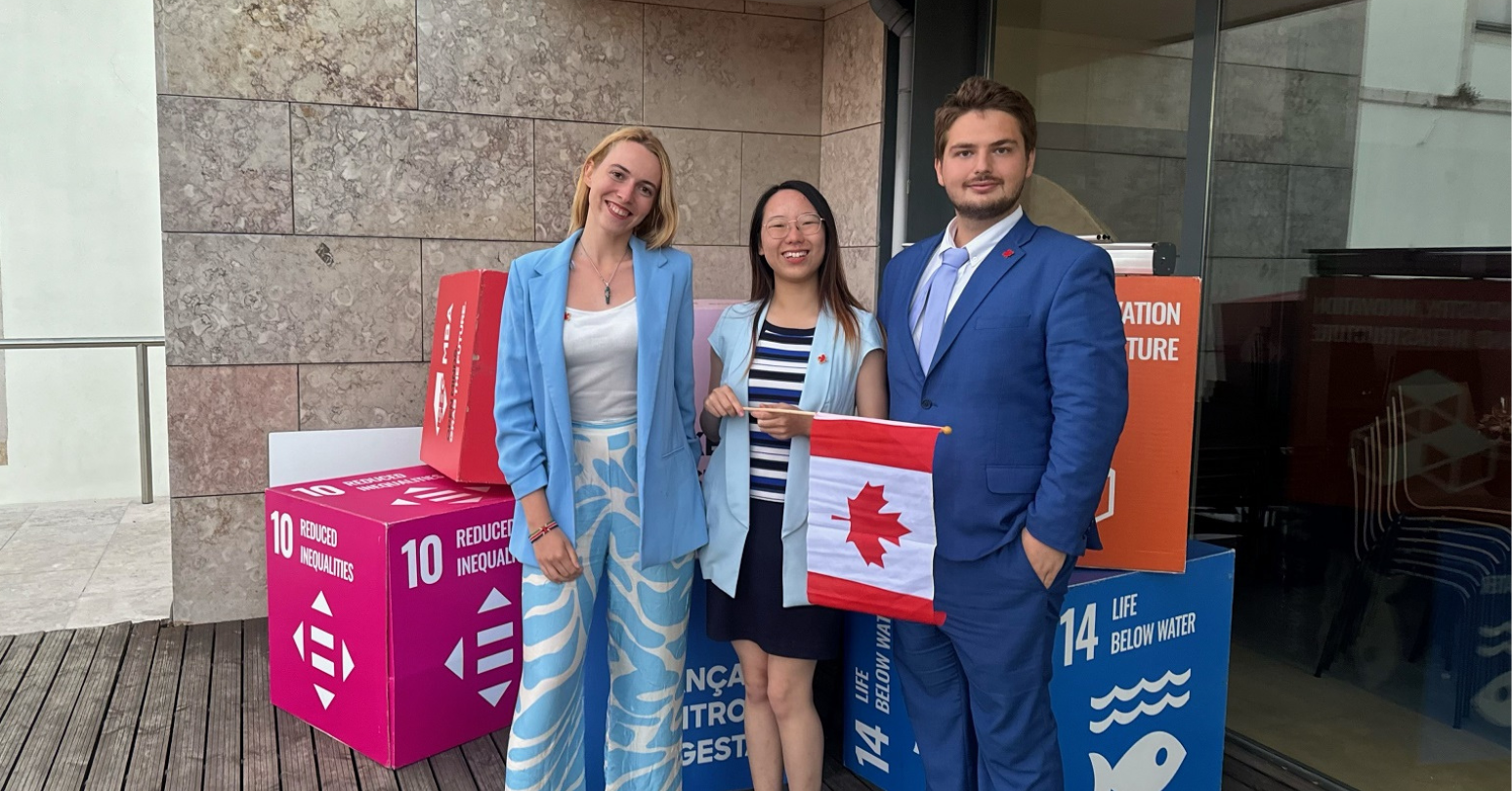 L-r: Diana Virgovicova, HBA student Shirley Zhong, and Kerem Topal Ismail Oglou at the Hult Prize Lisbon Summit
