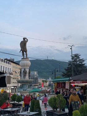 A view from the old Bazaar to the Millennium Cross on Vodno Mountain